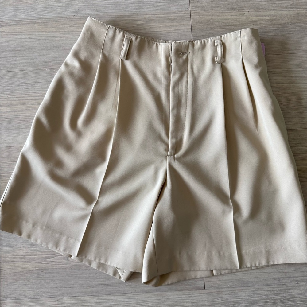 Quiet Luxury- Beige Pleated Front Trouser Shorts